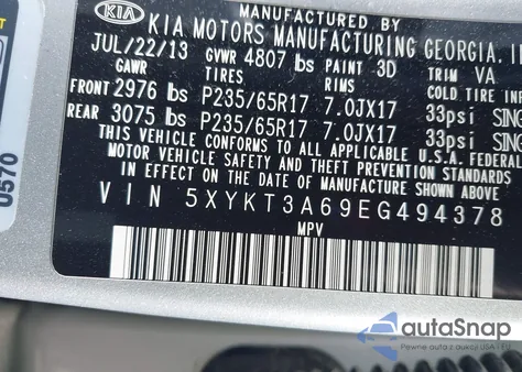 2014 Kia Sorento Lx from USA, damaged, VIN 5XYKT3A69EG494378